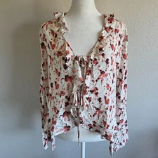 New Melrose and Market Blouse Floral Ties Front Ruffles Flare Sleeve Crop Size M