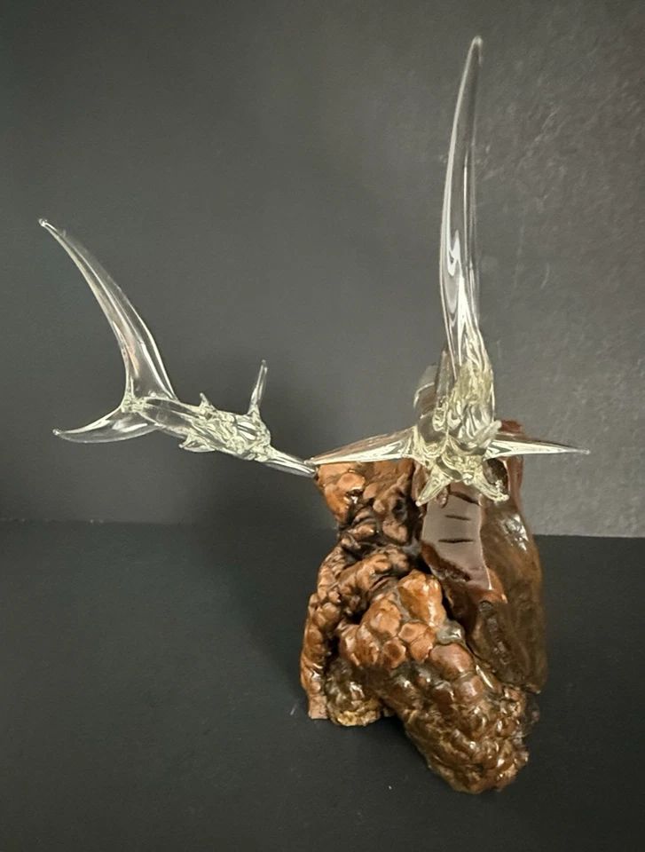 Escultura de tiburones de vidrio vintage sobre base de madera figuras ajustables decoración marina Foto 4 de 4