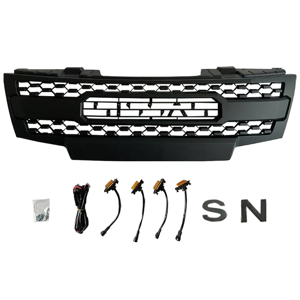 Front Grille For 2009-2016 Nissan Frontier Bumper Grille W/Lights Matte Black - Image 3 of 4