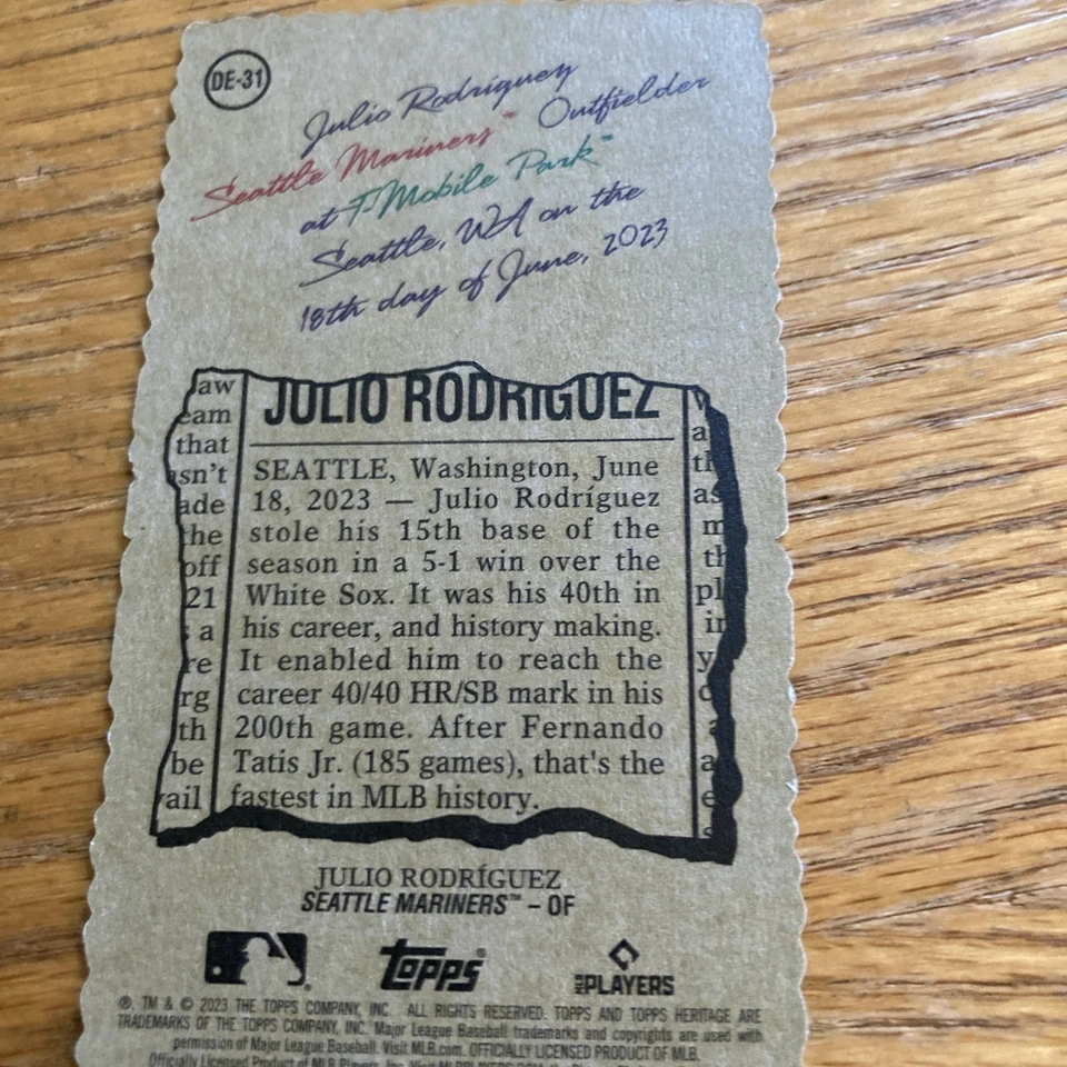 Julio Rodriguez Autograph Deckle Edge Heritage - Image 2 of 2