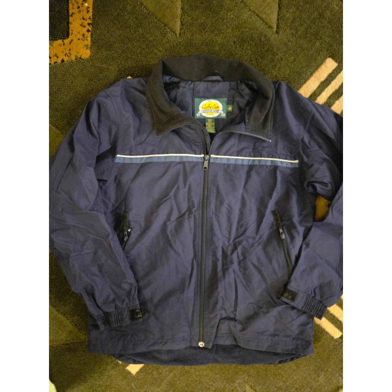 Cabelas Outdoor Gear Mens Full Zip Jacket Navy Blue Fleece Lined Collar Size M