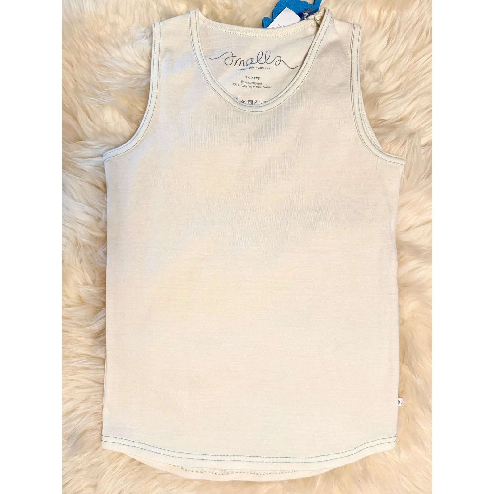 Smalls Merino Kids Wool Base Layer Vest Tank Top – Cream / Ivory – 11-12y