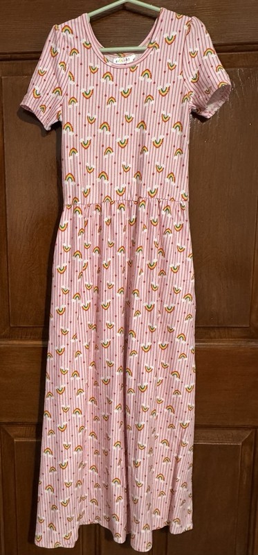 Dot Dot Smile Girls Sz 7 Pink Rainbow Stripes Maxi Dress Short Sleeve Pockets