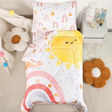 Toddler Bedding Set for Girls, 4 Piece Rainbow Toddler Girl Bedding Set, Supe...