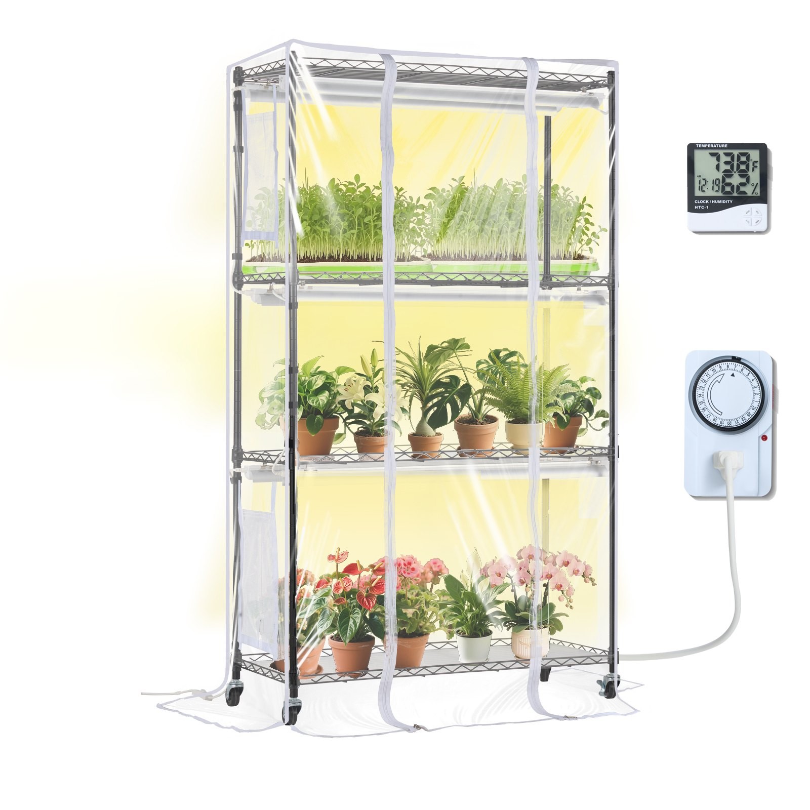 Grow Light Shelf Cover Thermometer 4 Tiers 180w Pla