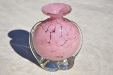 Vintage Hand Blown Small Heavy Solid Clear & Pink Art Glass Bud Vase Decor - VGC