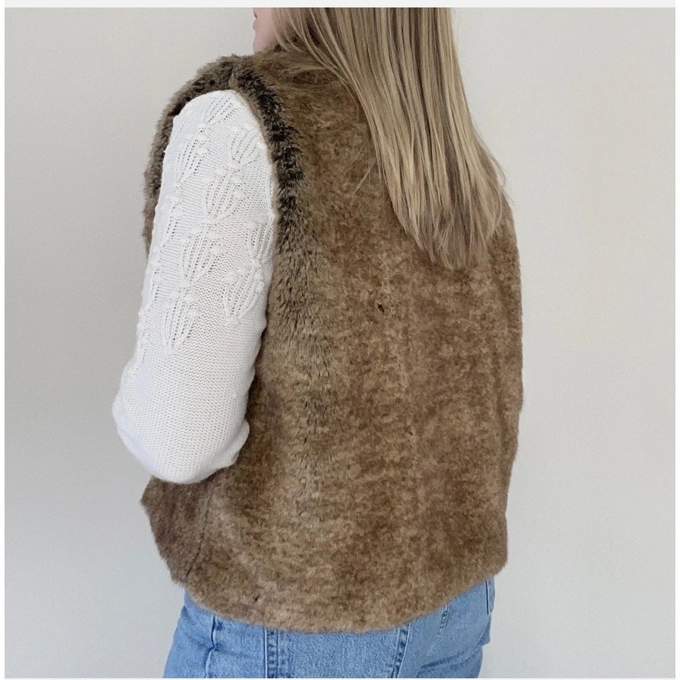 Chaleco de piel sintética Preston & York marrón con cremallera completa forrado abrigo chaqueta acogedora - talla 2X Foto 3 de 4