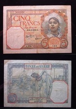 Algeria 5 Francs 1941 P77 5234i0 Banque Algerie الجزائر Banknote Money