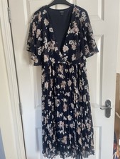 Womens Boohoo Dress Size 14 Navy Blue Floral Batwing Sleeve