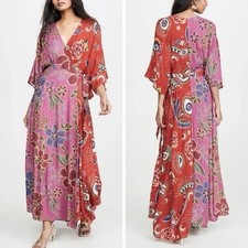 Farm Rio Duo Prints Short Sleeve Long Wrap Maxi dress in Multi NWT Small