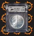 1991 American Silver Eagle MS70 ICG Signed by Austin Hutto