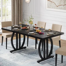 Rectangle Dining Table for 4-6 People, Modern Large Kitchen Dinner Table, Black