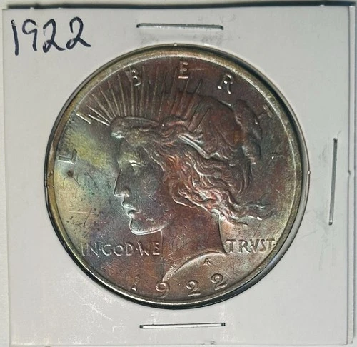 1922 Peace Silver $1 Dollar Coin Rainbow Tone Old Whitman Album Toning
