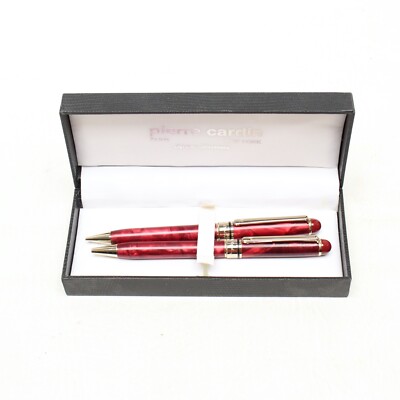 VTG Pierre Cardin Ballpoint Pen Pencil Set Twist Red Acrylic Brass Trim 