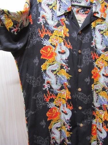 Gray Dragon Kennington Shirt Men's Large Black Japanese Kumo Flames Button Up - Picture 3 of 9