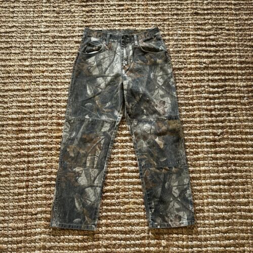 Jeans vintage Wrangler da uomo 32 pantaloni denim marroni mimetici doppio ginocchio caccia grunge - Foto 1 di 13