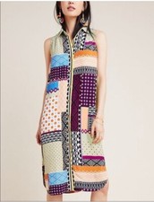 Anthropologie Everyway Shirt Dress Womens Sz-8 Patchwork Sleeveless Button Up