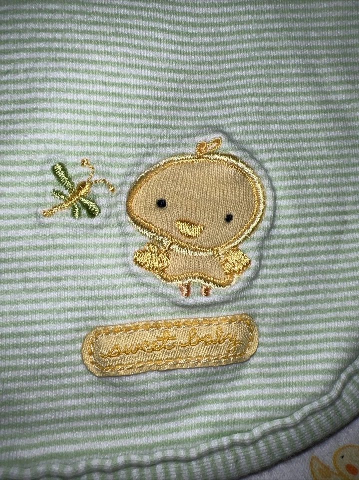 Carter's Just One Year Sweet Baby Chick Yellow Duck Blanket Green Stripe Cotton - Image 2 of 4
