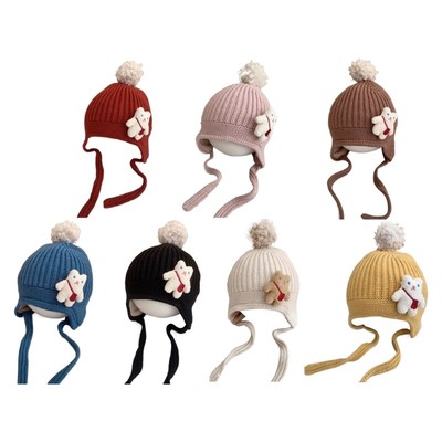 Stylish Bear Knitted Hat Ear Protections Hat Comfortable Wearing for Babies