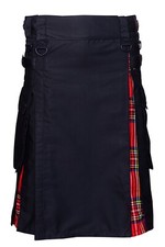 Men Scottish Hybrid Utility Kilt Leather Straps Cotton Mixed Tartan Customize