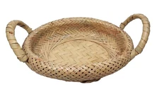 Vintage Cross Woven Basket Bin Pastel Ben Rickert Handles 11.5" Cane Wicker 