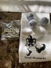 Harrah s golf set, balls, towel, tee, and markers
