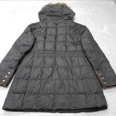 Eddie Bauer Down Parka Jacket Womens PS Brown Faux Fur Hood Trim