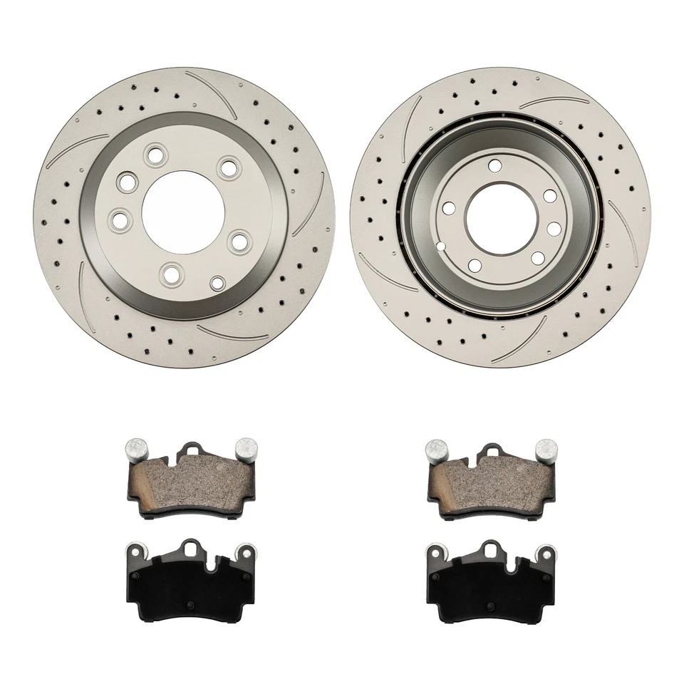 Rear Drilled Slotted Rotors Ceramic Brake Pads Kit 330mm For Audi Q7 07-15 New - Image 4 of 4