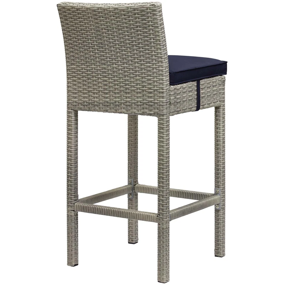 Modway Conduit Outdoor Patio Wicker Rattan Bar Stool in Light Gray Navy - Image 3 of 3