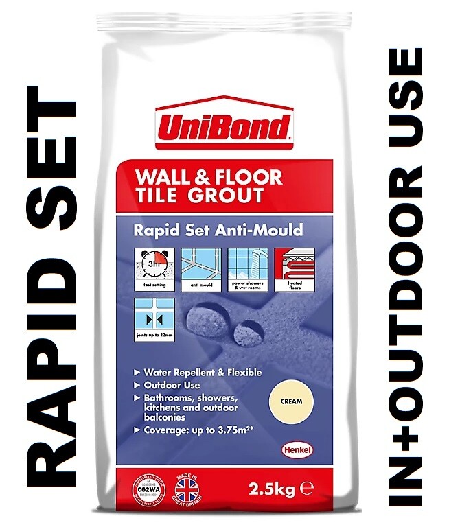 UniBond 2.5kg Fix Grout Anti Mould Tile External Internal Showers Wet