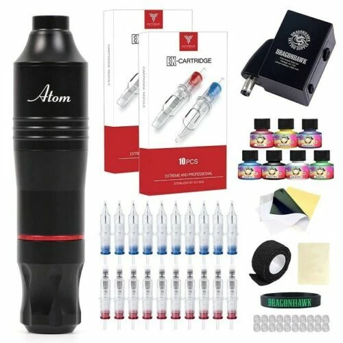 Dragonhawk Atom Wireless Tattoo Machine Pen Rotary Power Supply Kit video thumbnail