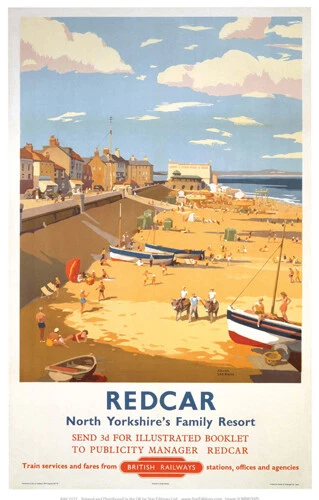 Vintage Redcar North Yorkshire's Art Print Railway Travel Poster A1/A2/A3/A4!