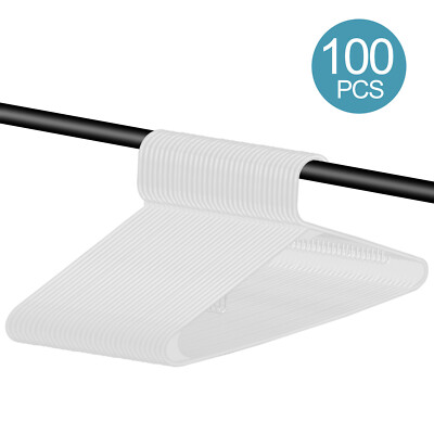 100 Pack Plastic Hangers Standard Thick Clothes Hangers with Double Hooks White 