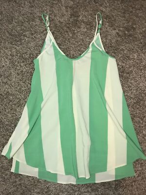 Show Me Your Mumu Green Stripe Swing Top Small Spaghetti Strap Layered Tiered