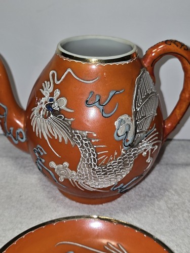 Antique Japanese Boxed Satsuma Gilt Moriage Dragonware Tea Service 20th Century - Picture 9 of 24