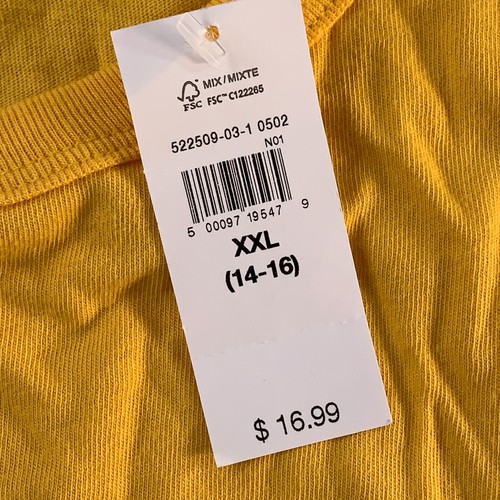 GAP Boys Size XXL (14-16) Yellow Logo Long Sleeve Crew Neck Tee NWT *Flaw - Picture 2 of 6