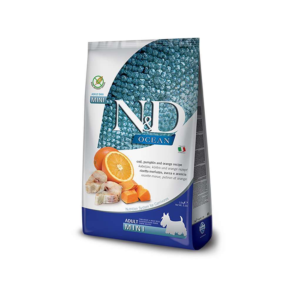 Crocchette Farmina N&D Ocean Merluzzo Zucca Arancia 2,5kg Adult Mini