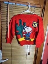 True Vintage 60s 70s Snoopy Kids Child Cardigan Sweater Western 4 4T Unique