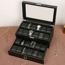 24 Slots Men Watch Box Organizer Large Watch Holder Jewelry Storage Display Case