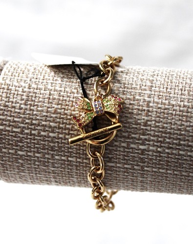 Coach Bow Pave Chain Link Toggle Bracelet CG077 Gold-Tone NWT | eBay