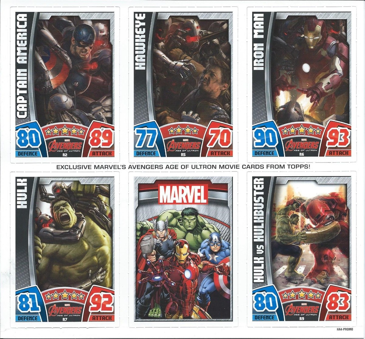 TOPPS HERO ATTAX MARVEL AVENGERS AGE OF ULTRON 6 CARD SHEET