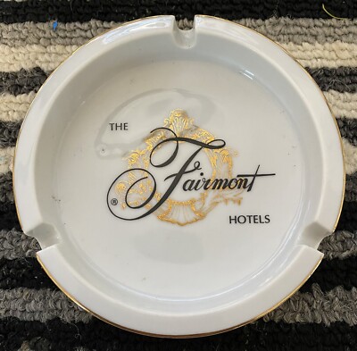 The Fairmont Hotels Vintage White Porcelain Gold Rim Ashtray (boxV)
