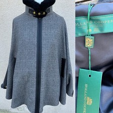 Holland Cooper Designer Chiltern Wool Cape Black White Houndstooth Check