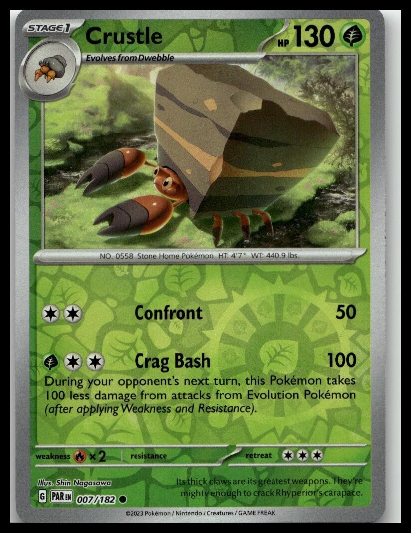 Crustle 7/182 Pokemon Card Paradox Rift Common Reverse Holo 130 HP NM C4