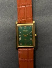 GOLD GREEN Vintage Seiko Slim Quartz Gentlemen's Wrist Watch - FREE SHIPPING