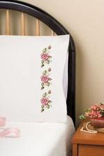 Design Works Stamped Kit Pillowcases, Rose Row II - NEW