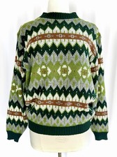 VTG Scandia Denmark Fair Isle Nordic Aztec Ski Snow Mens M Sweater 60s 70s Green