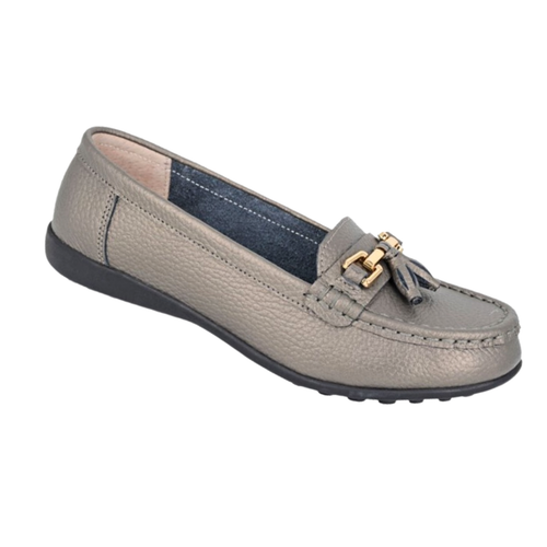 Boulevard Ladies Wide Loafers E + EEE Fit Smart Office Leather Saddle Shoes Girl - Picture 25 of 27