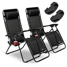 Set of 2 Grey Sun Lounger Garden Chairs With Cup And Phone Holder Grade A