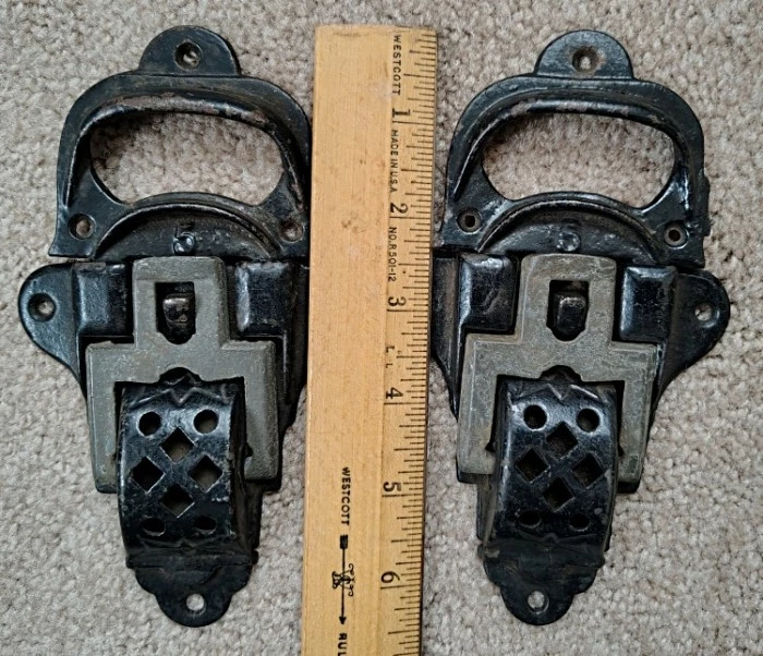 PAR de pestillos de maletero grandes antiguos #5, cofre vaporera piezas de herrajes vintage Foto 2 de 4